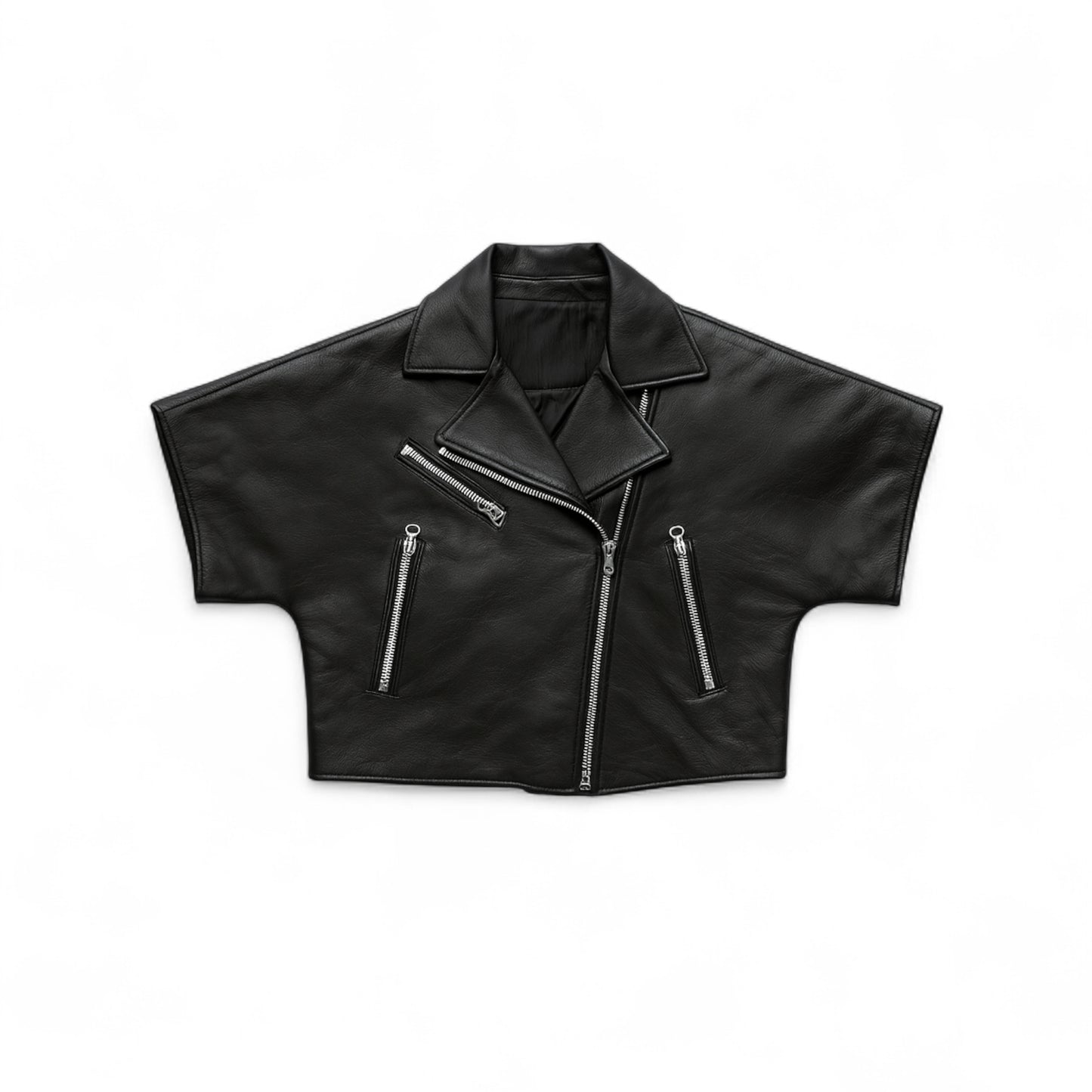 Edge Cropped Biker Leather Jacket