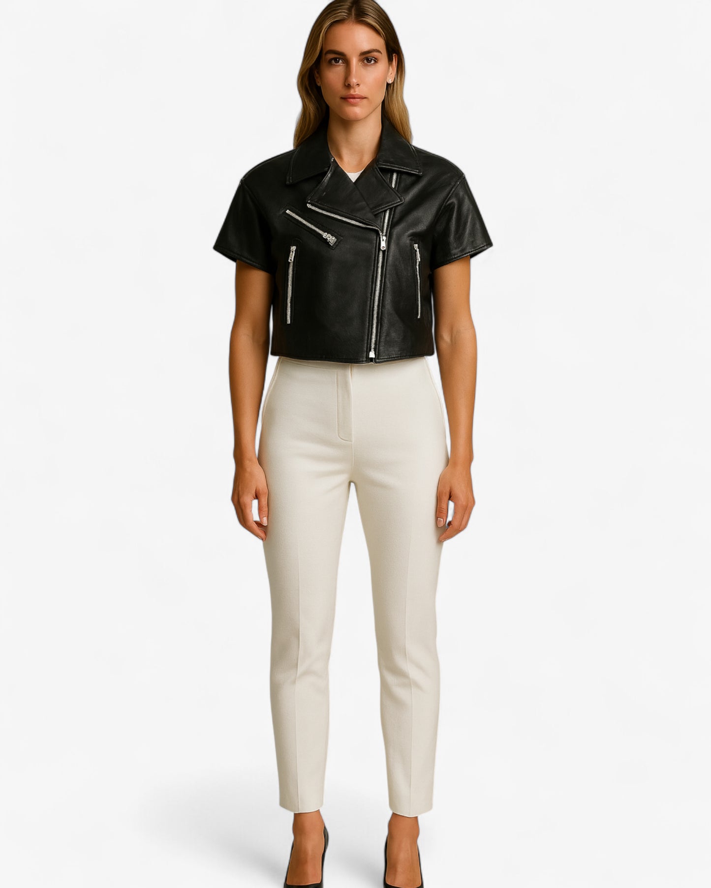 Edge Cropped Biker Leather Jacket