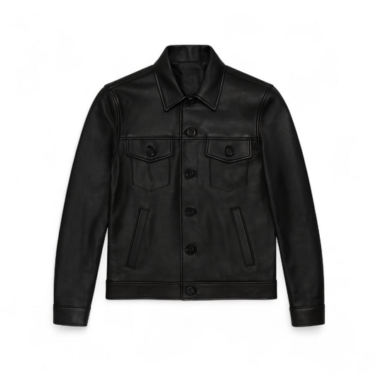 Classic Button Leather Jacket