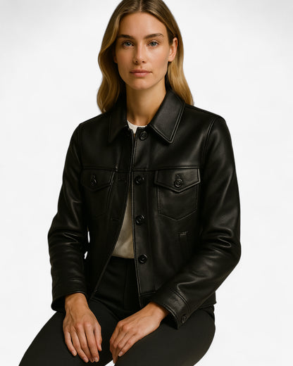 Classic Button Leather Jacket