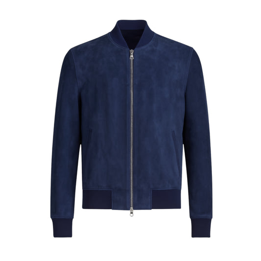 Navy Suede Bomber Jacket