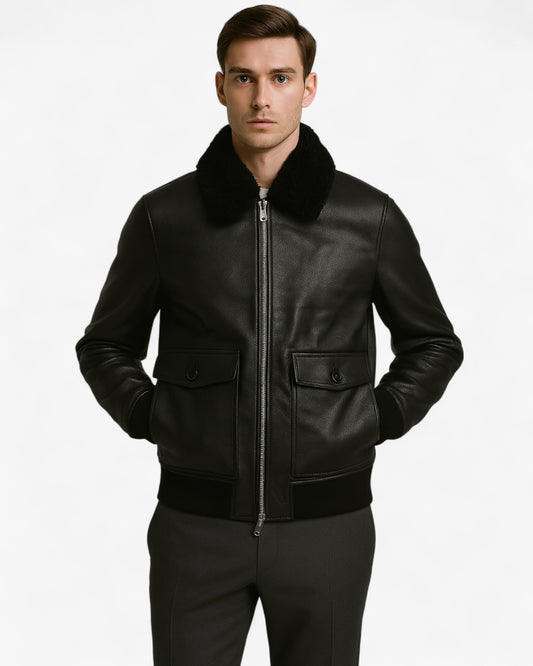 Aviator Bomber Leather Jacket