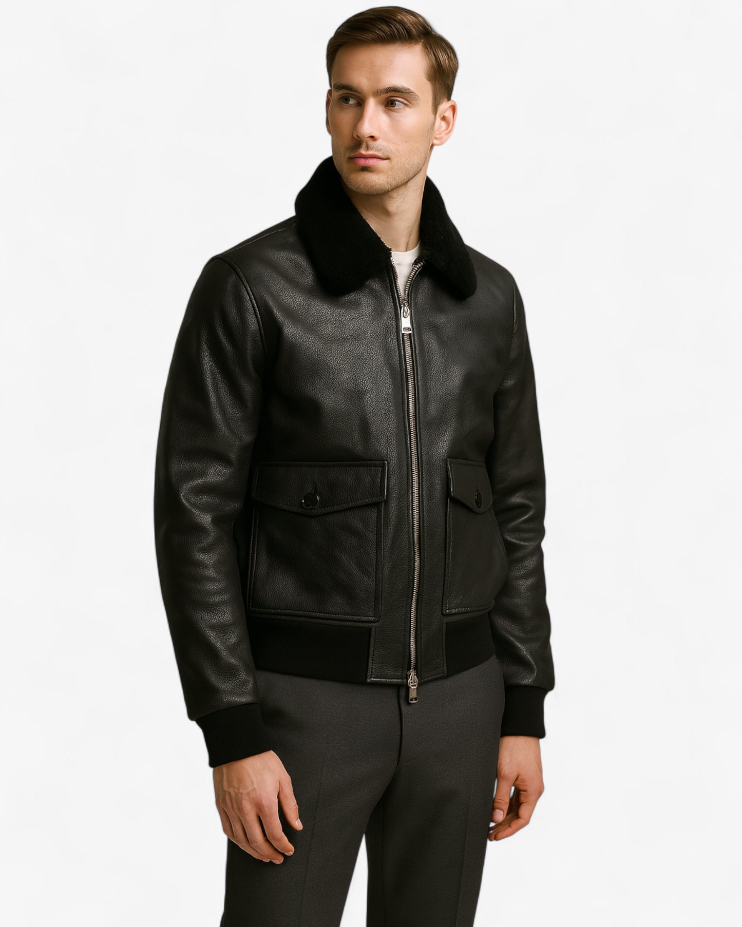 Aviator Bomber Leather Jacket