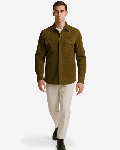 Sage Suede Shirt Jacket