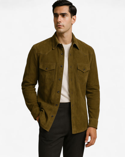 Sage Suede Shirt Jacket